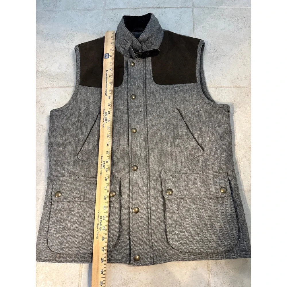 JOS A BANK Vest Quilted Herringbone Tweed Suede Trim Tailored Fit Size‎ L